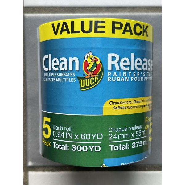 Duck Clean Release 0.94". x 60 Yards, Blue Painter's Tape PACK OF 5  -NEW