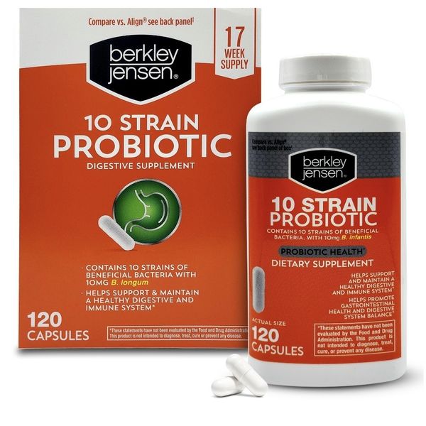 Berkley Jensen 10 Strain Probiotic Supplement Capsules, 120 Count Exp 08/2025+