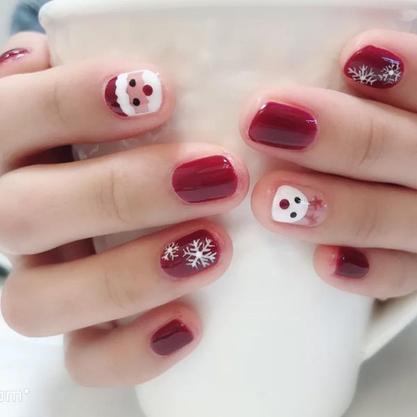 Nail Tip, Short, 3D Nails, False Nails, Christmas Cosplay, Nail Tip, Santa Claus, Cute Elegant Nails, DIY Fingernails, Wood Sticks, Nail File, 48 Double Sided Tape Included (LK1363)