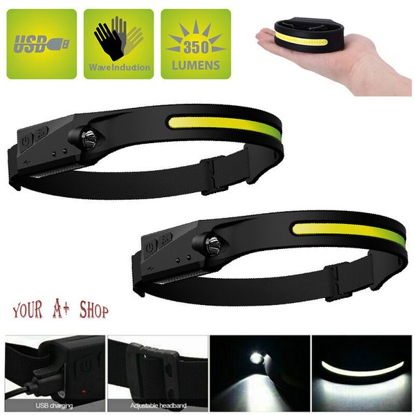 2 Pack LED Headlamp USB Rechargeable Headlight Torch Flashlight Head Band Lamp