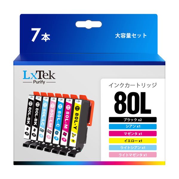 LxTek Purify IC6CL80L 7 Pack (6 Colors + 1 Black) Compatible Ink Cartridges Compatible with Epson (Epson) 80L Corn Ink Compatible Model Numbers: EP-982A3, EP-707A, EP-708A, EP-777A, EP-807, EP-808,