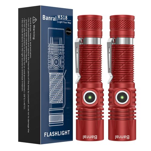 Banral Rechargeable Tactical Flashlights, High Lumens Small Mini USB-C LED Flashlight, Compact EDC Flash Light, 4 Modes&Memory Function, Waterproof Pocket Lights for Home,Camping,Emergency (2, Red)
