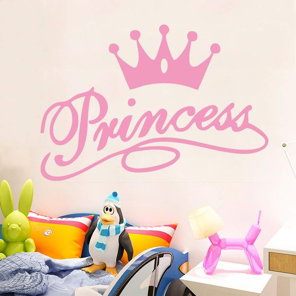 Princess Crown Wall Decal, Royal Crown Wall Stickers Murals, Vinyl Art Design Funny Picture Wall Decor for Teen Kids Bedroom Playroom Home Decoration Wallpaper (Pink)