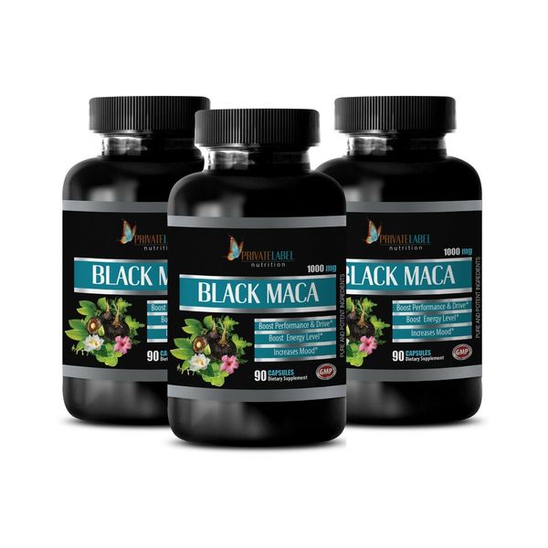 1000mg BLACK MACA - muscle vitamins for men 3 BOTTLE