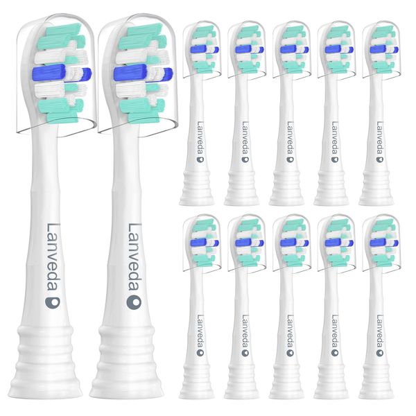 Lanveda 12 Pack Replacement Toothbrush Heads Compatible with Philips Sonicare 4100 6100 Toothbrush, C1 C2 Replacement Brush Heads for Sonicare Click-on Electric Toothbrush HX3861/24, White