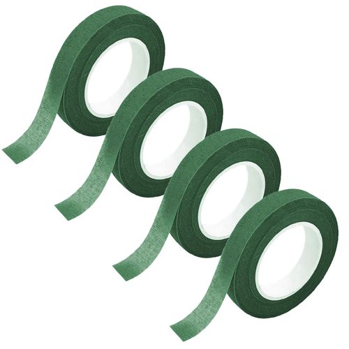 4 Rolls of Flora Crepe Tape, Green Florist Tape, 12 mm x 27 m, Self-Adhesive Florist Crepe Flower Tape, Adhesive Tape, Flora Flower Tape for Bouquets, DIY Crafts, Florist Floral Wire Tape, Green