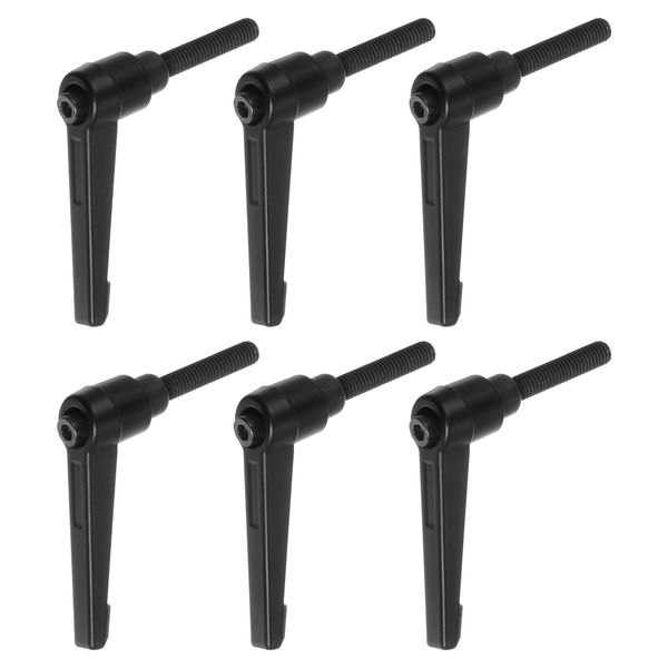 uxcell Adjustable Clamp Lever Handle M6x40mm Male Threaded Stud Bolt Knob Swivel Screw Lock Quick Release Ratchet Push Button Handle Black 6pcs