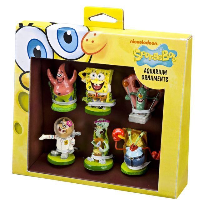 Penn-Plax Officially Licensed Spongebob 6 Piece Mini Aquarium Ornament Set – Great for Saltwater and Freshwater Tanks