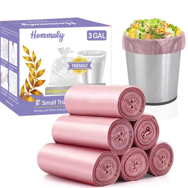 3 Gallon 180pcs Small Pink Trash Bags(Fit 2.6-3.2 Gal) Plastic Strong Pink Garbage Bags, Bathroom Trash Can Bin Liners, Waste Basket Liner, Fit 10-13 Liter, 2.5-2.6 Gallon,3.2Gallon(3-Pink180)