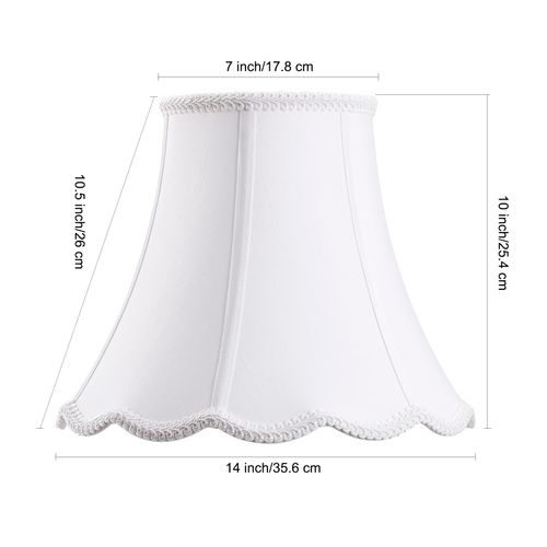 Bell Lamp Shade, Saangseon White Silk Shantung Scalloped Lampshade Replacement, 7'' Top x 14'' Bottom x 10.5'' Slant Height x 10'' Vertical Height, Brass Spider