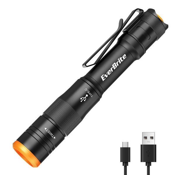EverBrite Rechargeable Pen Light Pocket Pen Flashlight USB C Cable 4 Light Modes