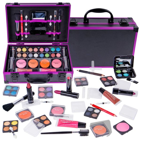 SHANY Carry All Makeup Train Case with Pro Makeup Set, Makeup Brushes, Lipsticks, Eye Shadows, Blushes, Powders, and more - Reusable Makeup Storage Organizer - Premium Gift Packaging - Purple