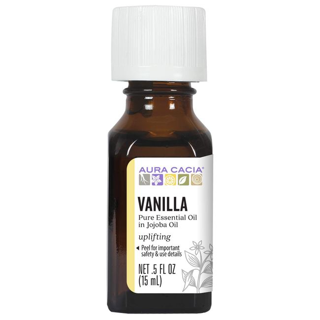 Aura Cacia Vanilla Essential Oil in Jojoba Oil | GC/MS Tested for Purity | 15ml (0.5 fl. oz.)