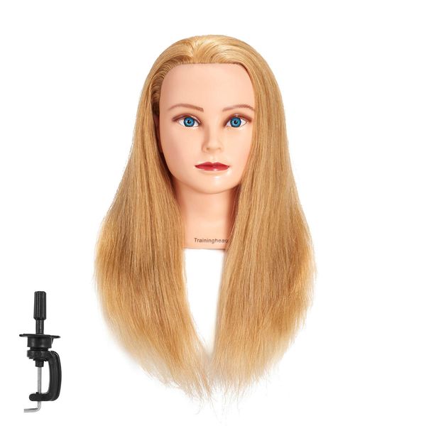 Traininghead 20-22'' Female Mannequin Head 100% Human Hair Hairdresser Training Practice Head Cosmetology Manikin Head Doll Head (16'')