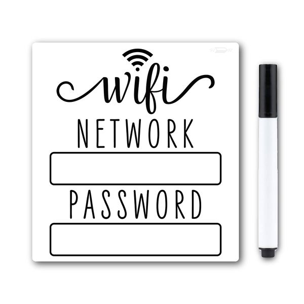 White & Black WiFi Password Sign Fridge Magnet, WiFi Sign with Black Wet Erase Pen, Magnetic WiFi Password Sign for Home, Portable WiFi Sign for Guests, Airbnb Essentials for Hosts, 4.75x5.0 inch