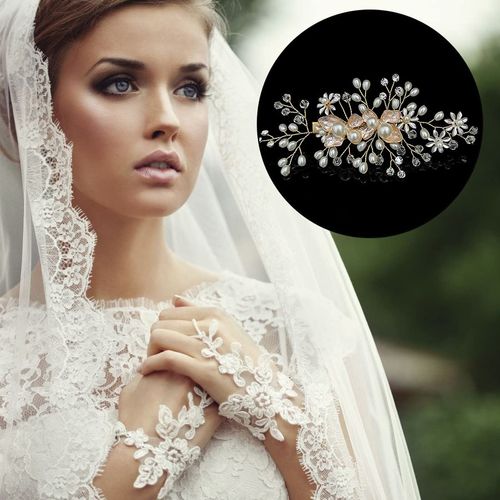 1 Piece Bridal Wedding Hair Accessories Flower Pearl Headpiece Bridal Crystal Leaf Hair Accessories Women and Girls