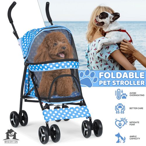 4 Wheels Foldable Pet Stroller Breathable Dog Stroller w/Storage Basket&Skylight