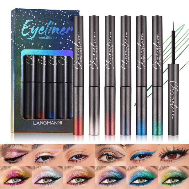 Joyeee Liquid Glitter Eyeliner, 6 Colors Metallic Shimmer Eyeliner Set, Colorful Rainbow Eyeliner for Party Festival Makeup, Long Lasting & Waterproof, Eye Makeup Gifts for Women Girl