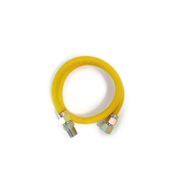 EZ-Fluid 18" S.S Corrugated Yellow Epoxy Coated 3/4"MIP x 3/4"FIP(5/8"OD)Gas Flex,Flexible Natural Gas Connector Hose Supply Line For Gas Pipe,Hot Water Heater,Range,Dryer,Stove,Grill (1) (1, 18-inch)