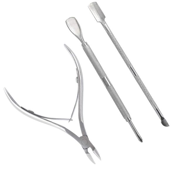 TRIXES Cuticle Care Kit - 3 Piece - Cuticle Cutters Nipper - Pushers and Tidy - Stainless Steel - Cuticle Remover Tool Set