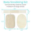Vive Loofah Body Scrubber Set (3) - Back Scrubber for Use in Shower - Sponge Brush Pack for Exfoliating and Wash Back, Scalp, Face - Soft Luffa with Handle and Soap Holder - Men, Women, Elderly