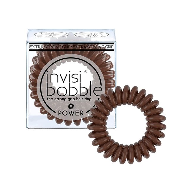 invisibobble Power Traceless Spiral Hair Ties - 3 Pack - Pretzel Brown - Strong Elastic Grip Coil Hair Accessories for Active Women - No Kink, Non Soaking - Gentle for Girls Teens and Thick Hair