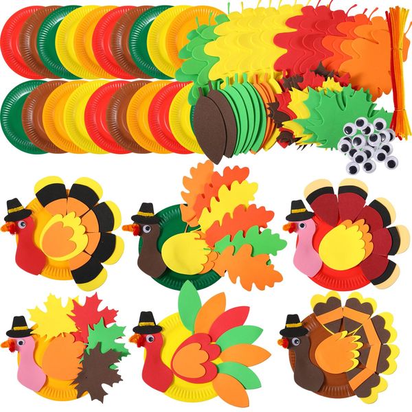 Pickmesh 24 Sets Thanksgiving DIY Craft Kits Turkey Foam Stickers Set Fall Autumn Leaf Arts and Crafts for Boys Girls Art Activities Party Supply Autumn Thanksgiving Decoration