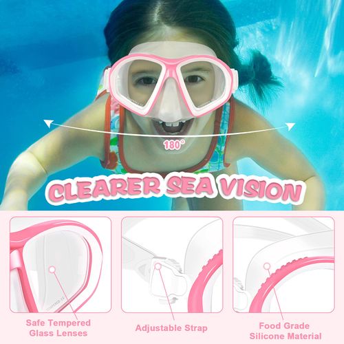 Supertrip Kids Swimming Goggles, Tempered Glass Kids Goggles with Nose Cover, Swim Goggles Diving Mask Snorkel Mask for Kids 6-14