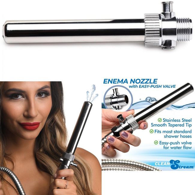 Enema Nozzle with Quick Shut Off/On Valve Attachment Shower Cleansing Connection