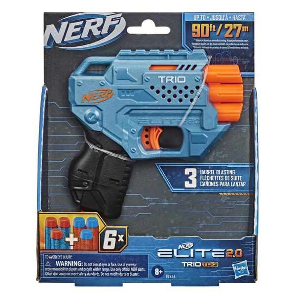 Nerf Elite 2.0 Trio TD-3 Blaster – Enthält 6 Nerf Darts – 3 Darts in Folge abfeuern – Tactical Rail Steckschiene zum individuellen Anpassen