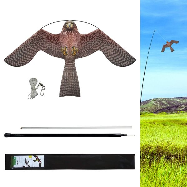 Lamonty Bird Scarer Flying Kite Crops Farm Flying Bird Hawk Flying Kite with 4m Telescopic Pole