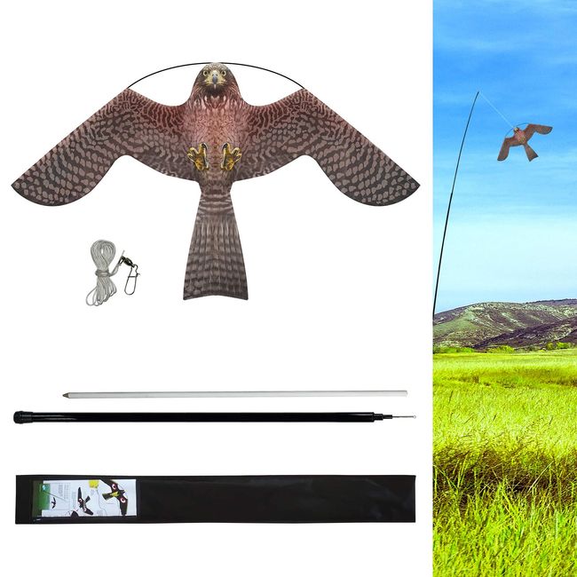 Lamonty Bird Scarer Flying Kite Crops Farm Flying Bird Hawk Flying Kite with 4m Telescopic Pole