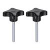 uxcell 2pcs Star Knobs M8x60mm Male Thread Plastic 4 Star Stud Knobs Hand Tighten Clamping Screw Replacement Screw Handle Black