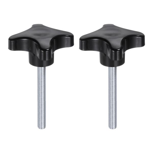 uxcell 2pcs Star Knobs M8x60mm Male Thread Plastic 4 Star Stud Knobs Hand Tighten Clamping Screw Replacement Screw Handle Black