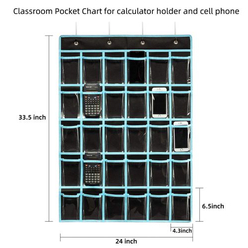 KEEPJOY Pocket Chart Organizer,Cell Phones Calculator Holder for Storage, Hanging Wall Door Caddy for Classroom .(30 Pockets-Black)