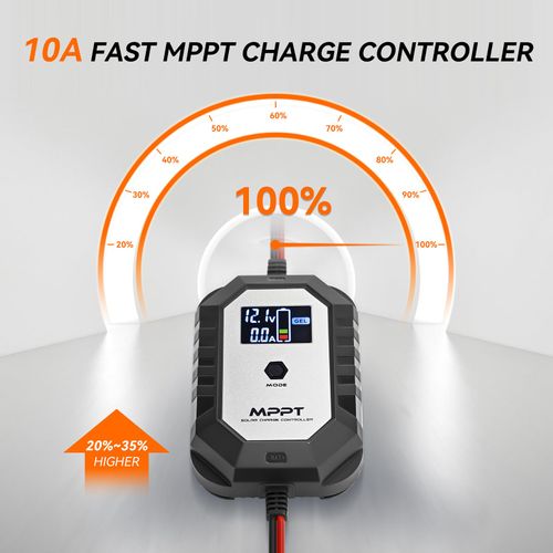 10A 12V MPPT Solar Charge Controller,PowMr Small Portable Solar Panel Regulator with LCD Display,Long Press Switching of Battery Type,for 12 Volt Gel AGM Lithium LiFePO4 Battery