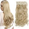 Super Deerlet 7Pcs 16 Clips Double Weft Clip in Full Head Hair Extensions Clip on Silky Synthetic Hair Wavy Curly Hairpieces