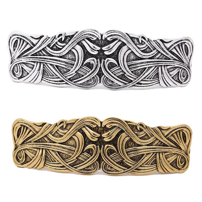 JKJF 2 Pcs Celtic Knot Barrette Vintage Hair Barrettes Metal French Hair Clips Engraved Headwear for Women Girls - Gold Silver Style 1