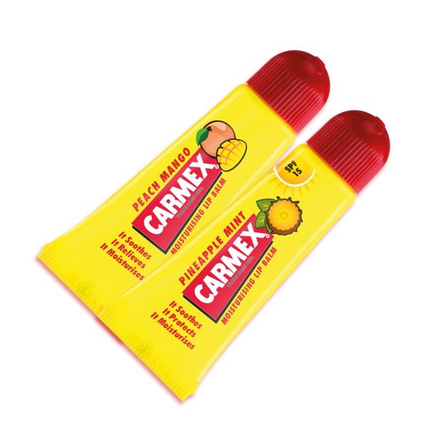 Carmex Lip Balm Tube Set | Pineapple, Mint & Peach, Mango | Soothes And Repairs Dry, Cracked Lips | SPF 15 For Sun Protection | Intensely Hydrating Winter Lip Care Formula (Pack Of 2)