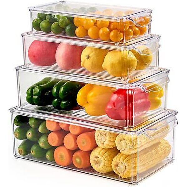 4 Piece Refrigerator Organizer Bins | Clear Fridge Organizers and