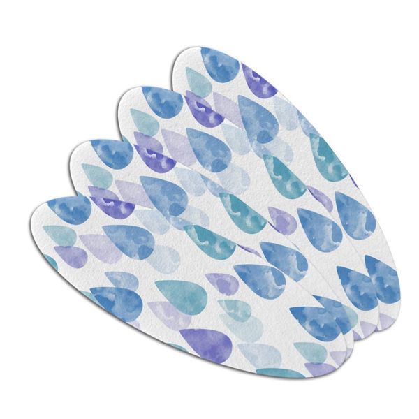 Watercolor Raindrops Pattern Double-Sided Oval Nail File Emery Board Set 4 Pack