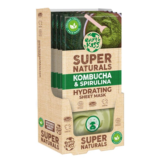 Earth Kiss Super Naturals Hydrating Sheet Mask, Kombucha & Spirulina, Organic, 100% Vegan, Cruelty Free, 1 Count (Pack of 12)