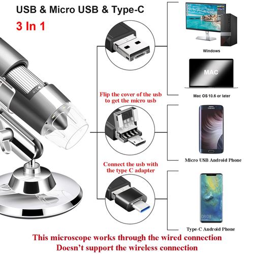 Cainda USB Microscope Camera, 40X to 1000X Digital Microscope with Metal Stand and Carry Case, Compatible with Android, Windows 7, 8, 10, Linux, Mac, Portable Microscope Camera for Kids