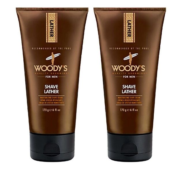 2 TUBES WOODY'S Quality Grooming Men Shave Lather MOISTURIZING SHAVE CREAM 6 oz.