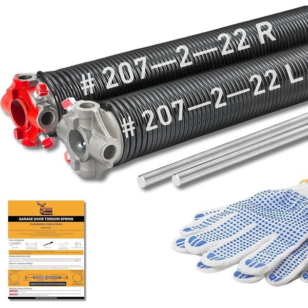 2" Heavy Duty Garage Door Torsion Springs Set with Non-Slip Winding Bar & Gloves