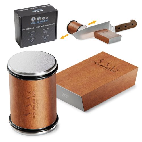 Rolling Knife Sharpener Kit, Chef Knife Sharpener Tool for Kitchen Knives, Roller Knife Sharpening System with 15 & 20 Degree Magnetic Angle, Wooden Roller with Diamond Discs