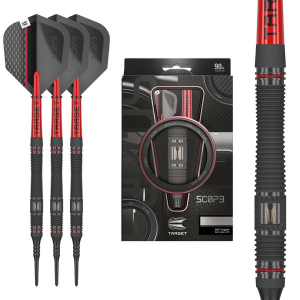 Target Darts Scope Soft Tip Darts, 90% Tungsten Dart Set, Barrel 11-21G | Red & Black Darts, Dart Set mit Pixel Tips, Elektronische Darts, Soft Tip Darts