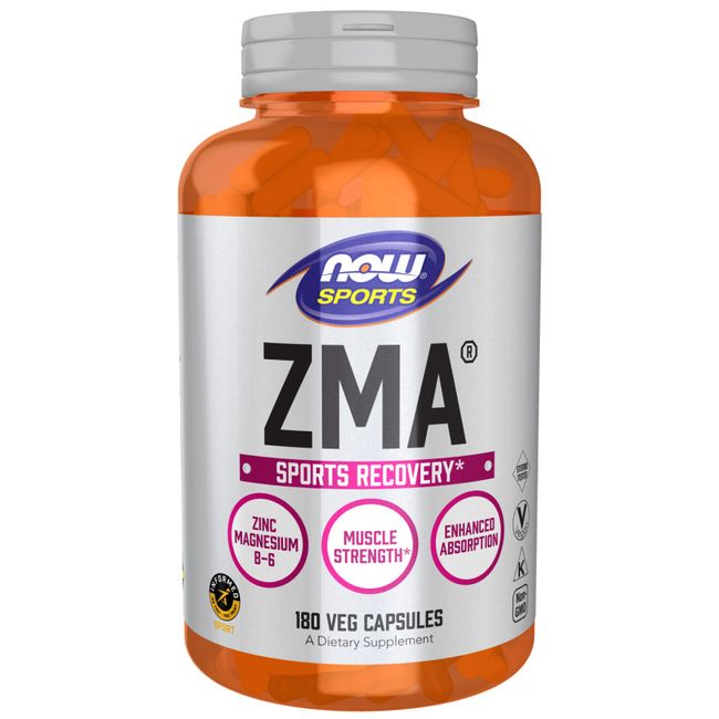 NOW Sports ZMA 180 Capsules Sports Recovery Zinc Magnesium Vitamin B-6 08/25EXP