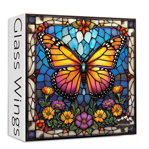 Butterfly Puzzles for Adults 1000 Pieces and up, Stained Glass Puzzle with Butterfly Flowers, PICKFORU Colorful Wall Art Puzzles as Home Decor