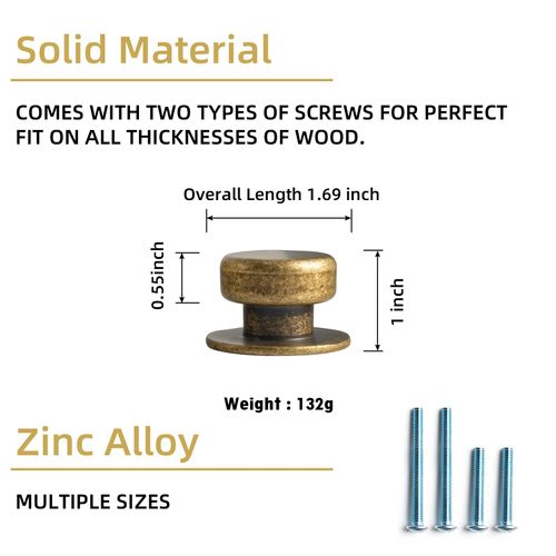 Goo-Ki Antique Brass Cabinet Knobs,6-Pack Zinc Alloy Drawer Knobs Single Hole,Drawer Knobs for Dresser Drawers 1-1/5 Inch Diameter 9623-GT-DADAN